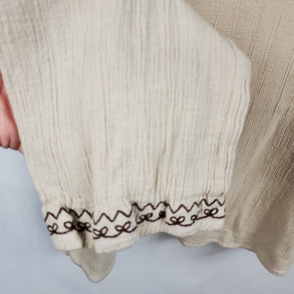 Baby & Me Cream & Brown V Neck Lng Slv Crimped Fabric Womens Maternity Blouse M - Picture 4 of 11